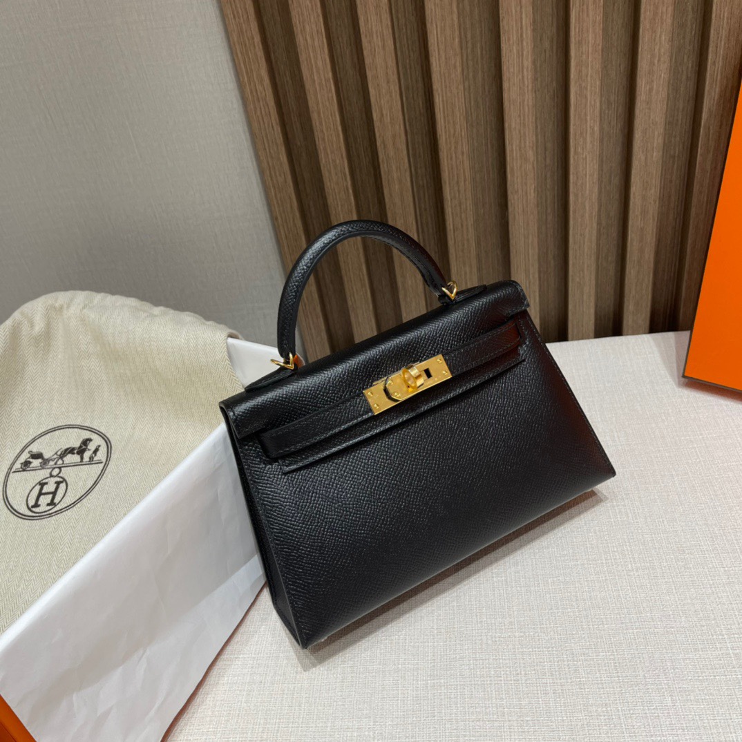 HERMES 爱马仕Mini Kelly 2代 89 Nior 经典黑色 20cm 银扣 Epsom皮 Birkinx娇娇名品
