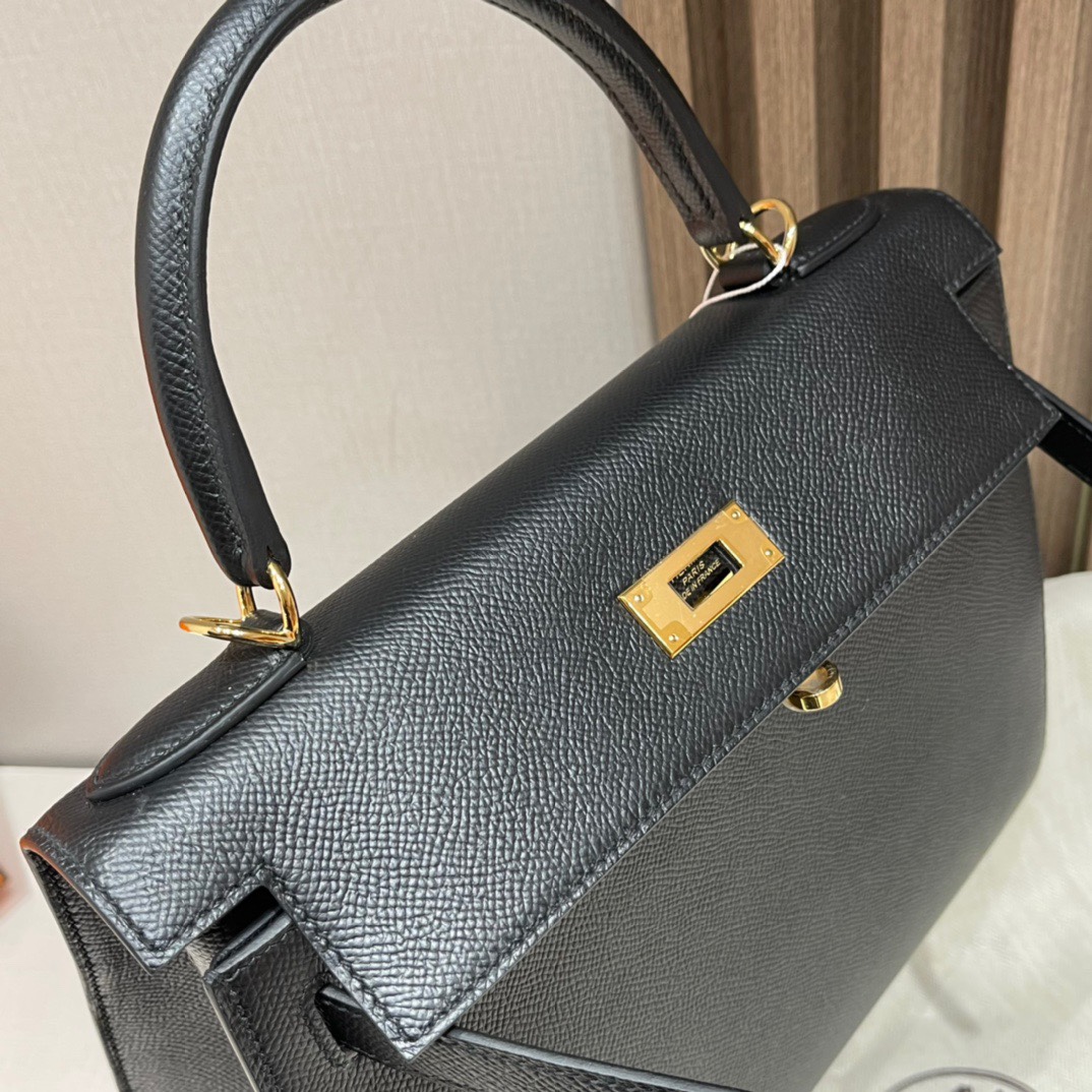 HERMES 爱马仕 Kelly 28cm Epsom皮 CC89 Nior经典黑 进口蜜蜡线 全手工制作
