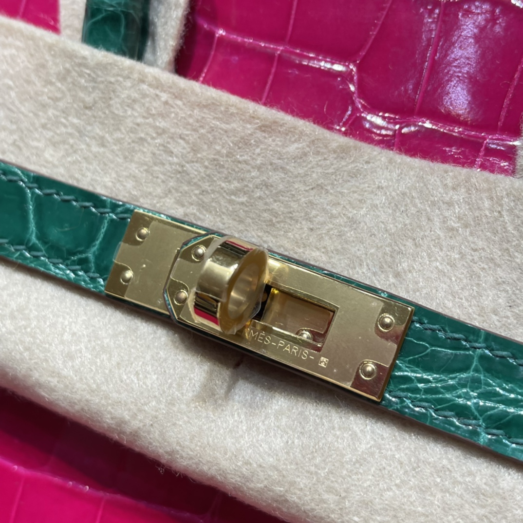 HERMES 爱马仕Birkin 25cm 尼罗鳄 亮光Shiny 马蹄 两点 5J 桃红/6Q 翡翠绿