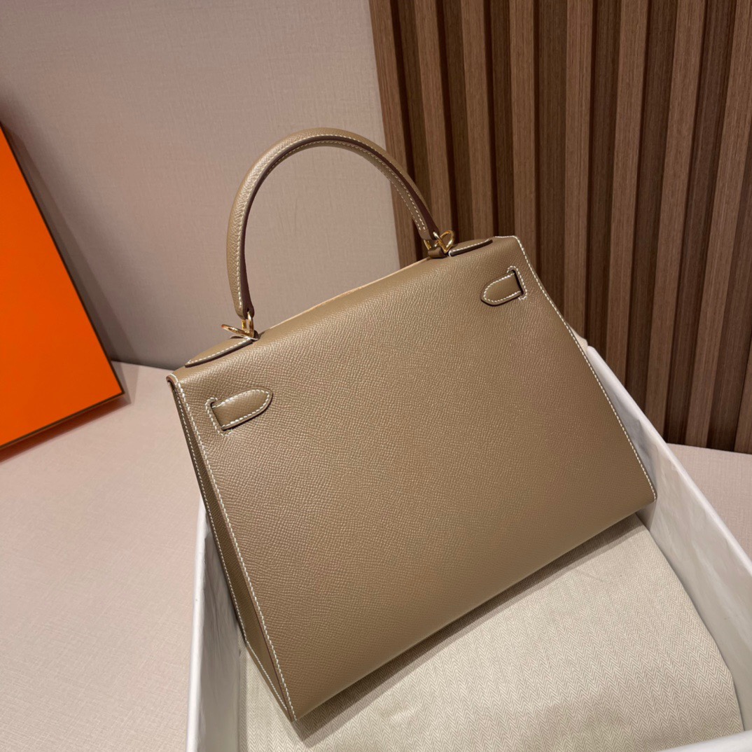 HERMES 爱马仕 Kelly 28cm Epsom皮 8C Gri Elephant 大象灰  进口蜜蜡线 全手工制作