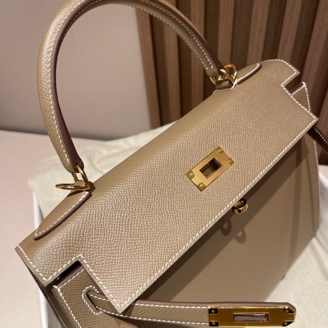 HERMES 爱马仕 Kelly 28cm Epsom皮 8C Gri Elephant 大象灰  进口蜜蜡线 全手工制作