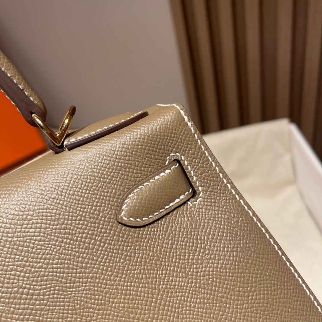 HERMES 爱马仕 Kelly 28cm Epsom皮 8C Gri Elephant 大象灰  进口蜜蜡线 全手工制作
