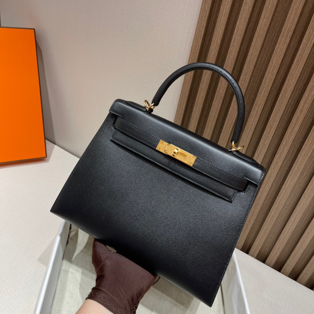 HERMES 爱马仕 Kelly 28cm Epsom皮 CC89 Nior经典黑 进口蜜蜡线 全手工制作