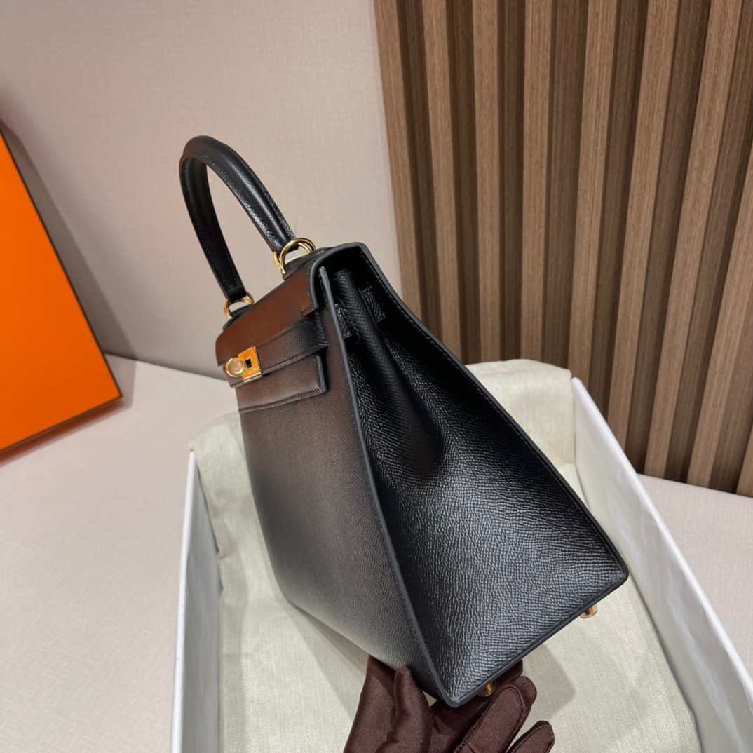 HERMES 爱马仕 Kelly 28cm Epsom皮 CC89 Nior经典黑 进口蜜蜡线 全手工制作