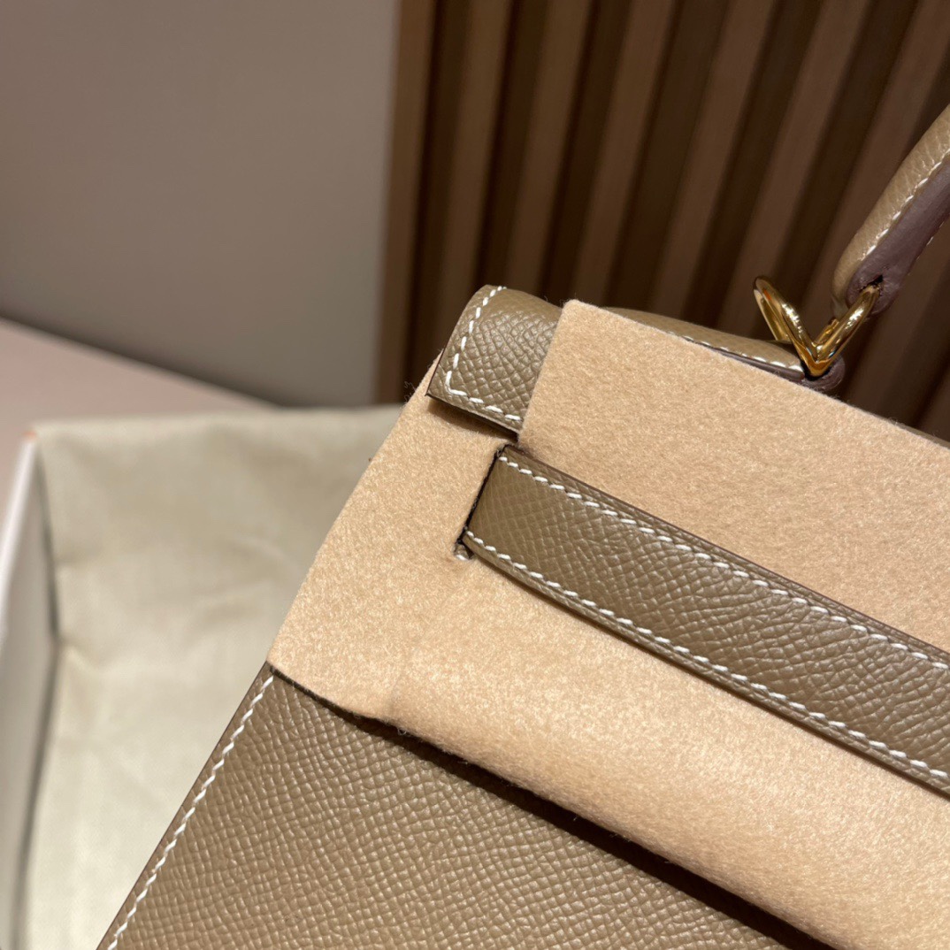 HERMES 爱马仕 Kelly 28cm Epsom皮 8C Gri Elephant 大象灰  进口蜜蜡线 全手工制作