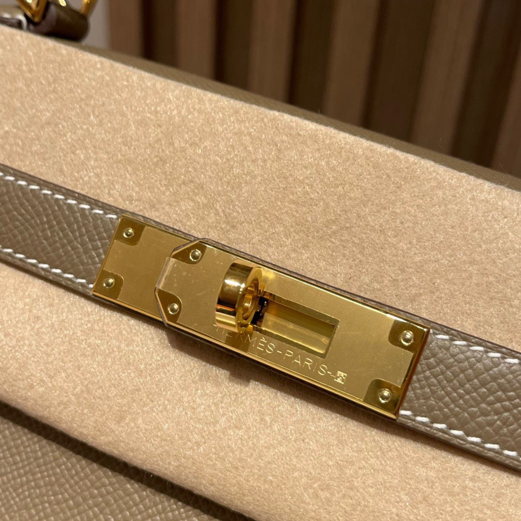 HERMES 爱马仕 Kelly 28cm Epsom皮 8C Gri Elephant 大象灰  进口蜜蜡线 全手工制作