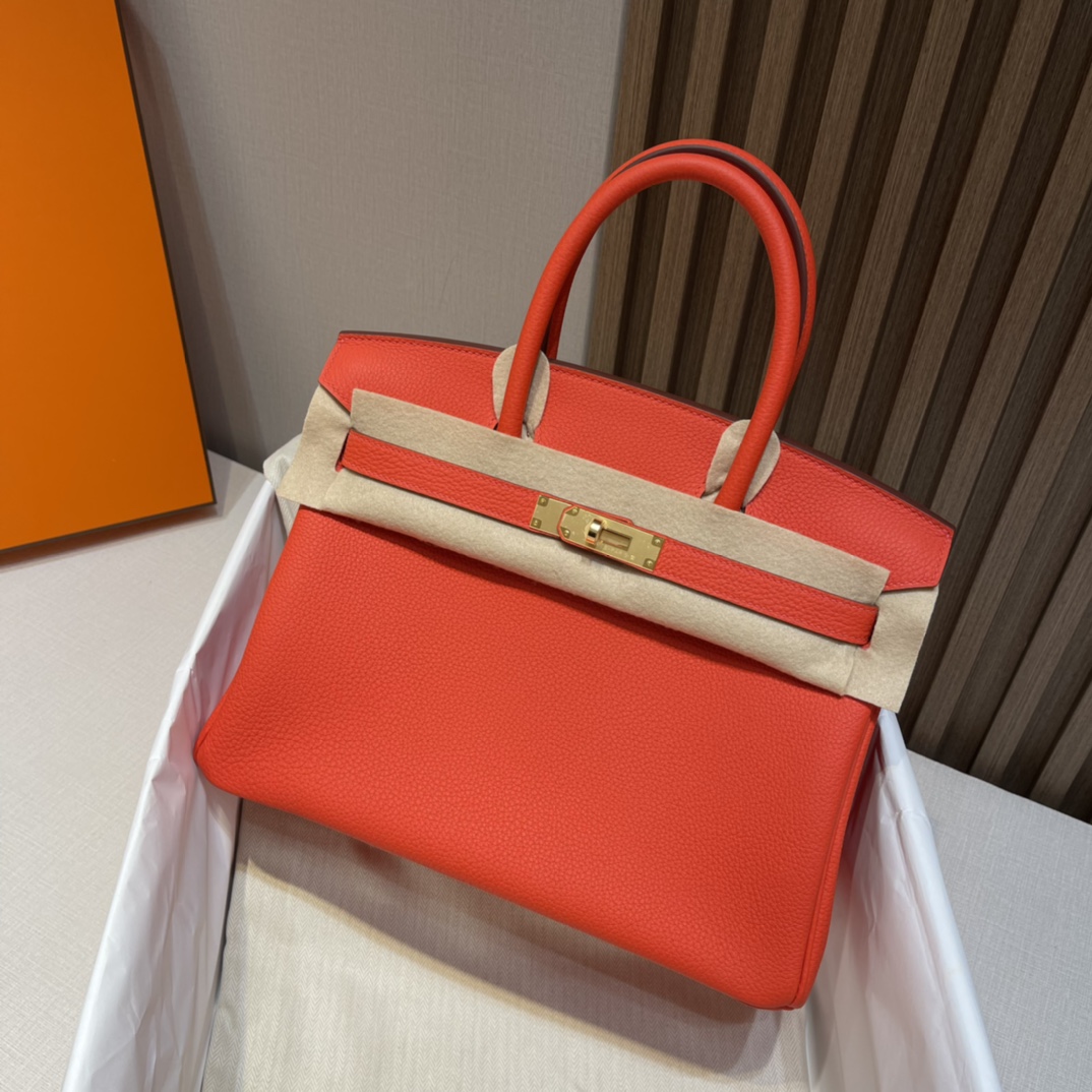 HERMES 爱马仕 Birkin 30cm togo皮 9J 火焰橙 金扣 娇娇名品