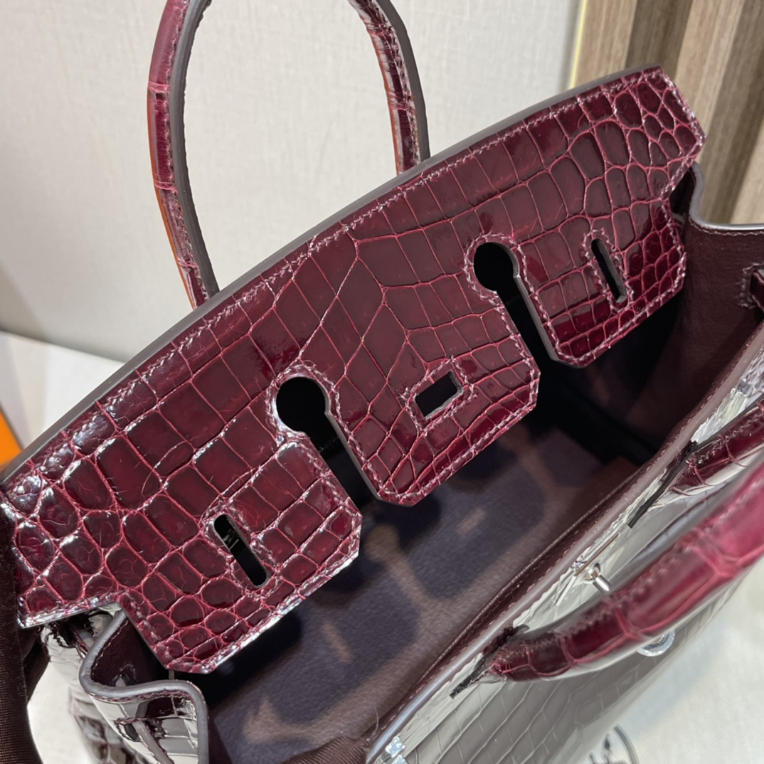 HERMES 爱马仕Birkin 25cm 尼罗鳄Niloticus  亮面Shiny 57 Bordeaux波尔多红