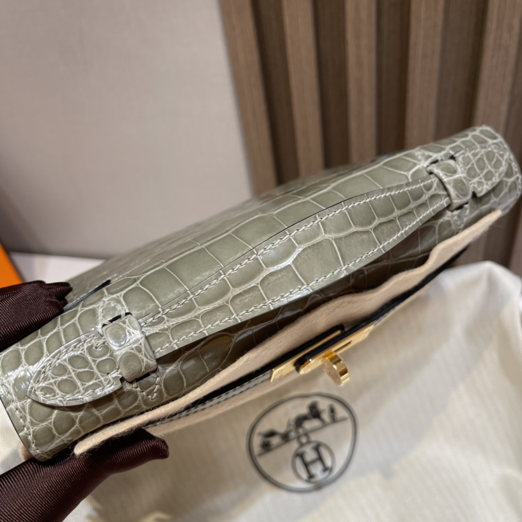 HERMES 爱马仕Mini Kelly 1代 80 Gris Perle 珍珠灰 22cm 金扣 鳄鱼皮 Birkinx娇娇名品