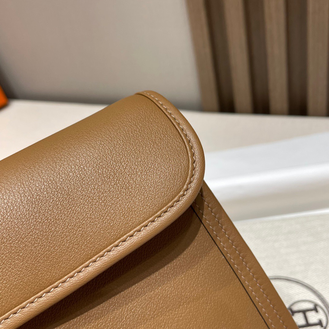 HERMES 爱马仕 Jige Elan 29 Clutch 手拿包 Swift 皮 CK37 金棕色 0M CHAI奶茶色 进口蜜蜡线 全手工制作