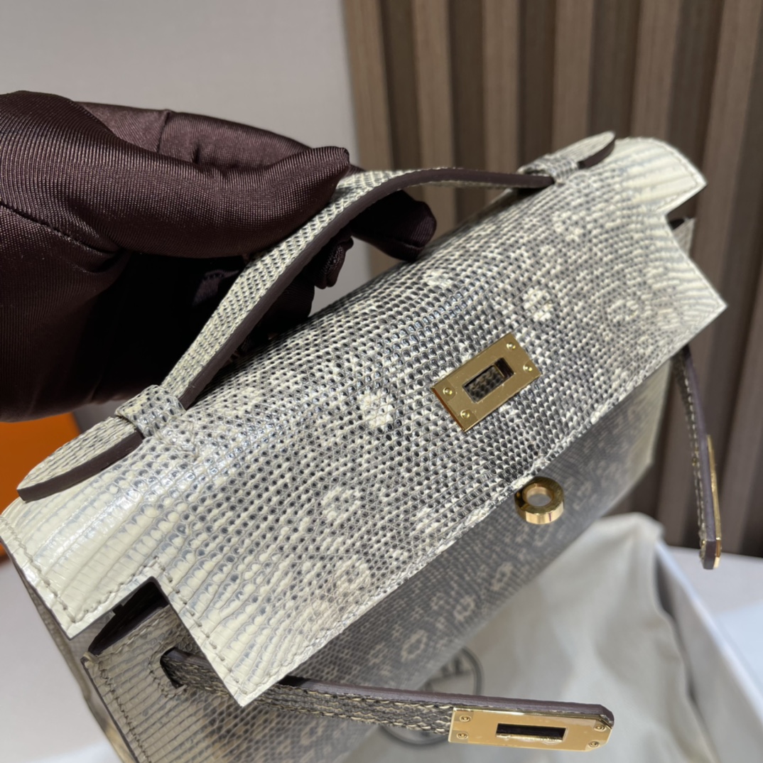 HERMES 爱马仕Mini Kelly 1代 迷你凯莉 1B 雪花色 蜥蜴皮 Birkinx娇娇名品