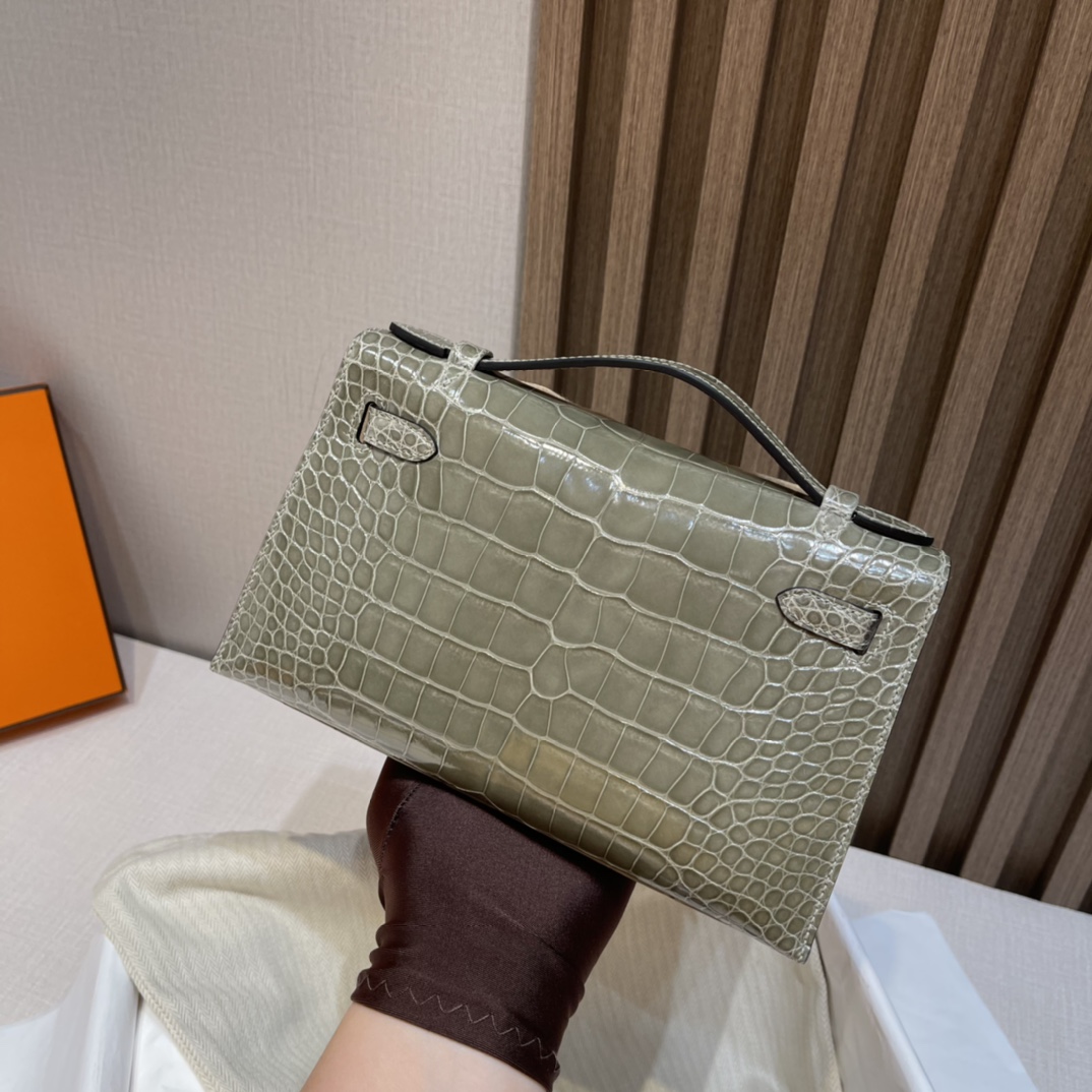 HERMES 爱马仕Mini Kelly 1代 80 Gris Perle 珍珠灰 22cm 金扣 鳄鱼皮 Birkinx娇娇名品