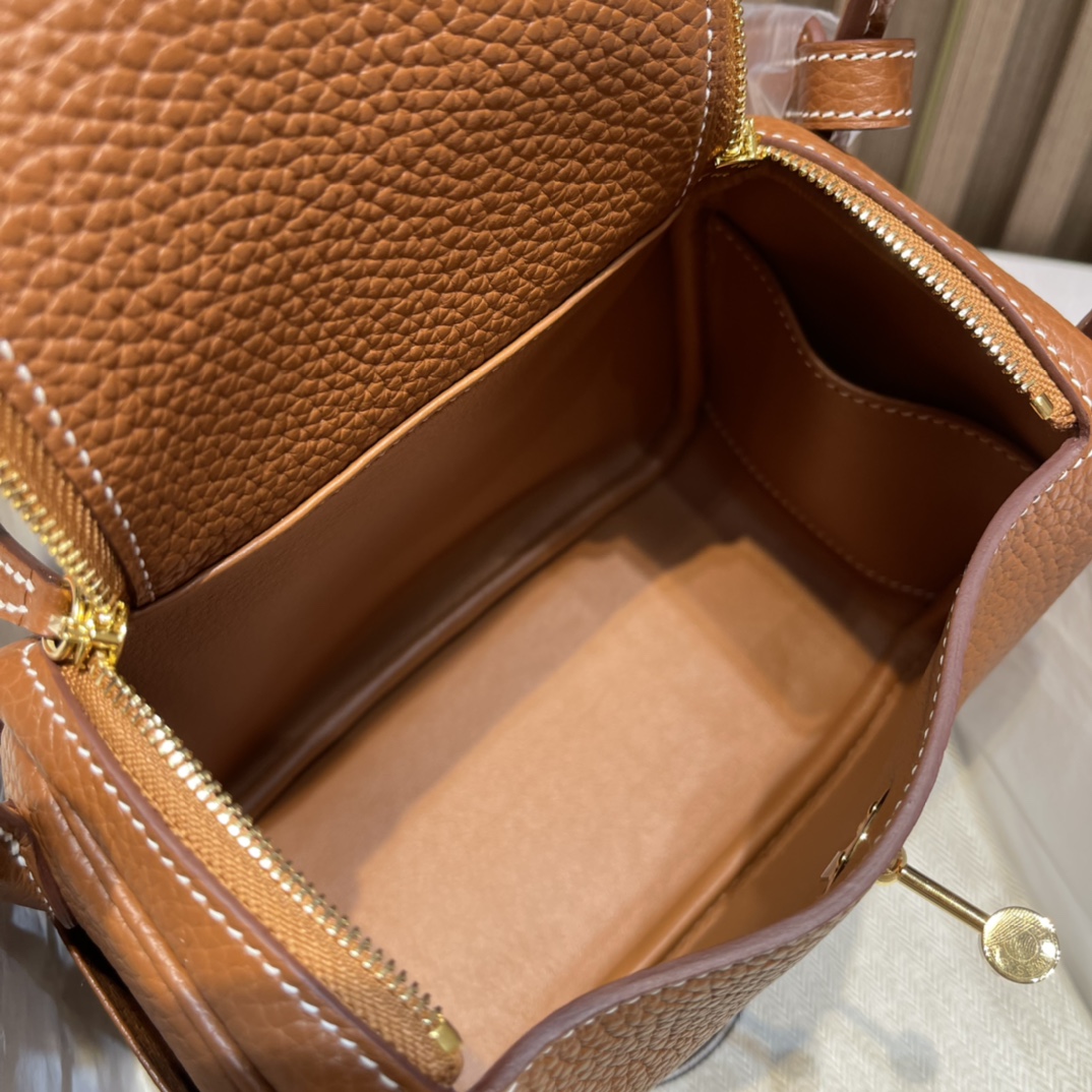 HERMES 爱马仕 Mini Lindy CK37 金棕色 Togo皮 20cm 娇娇名品