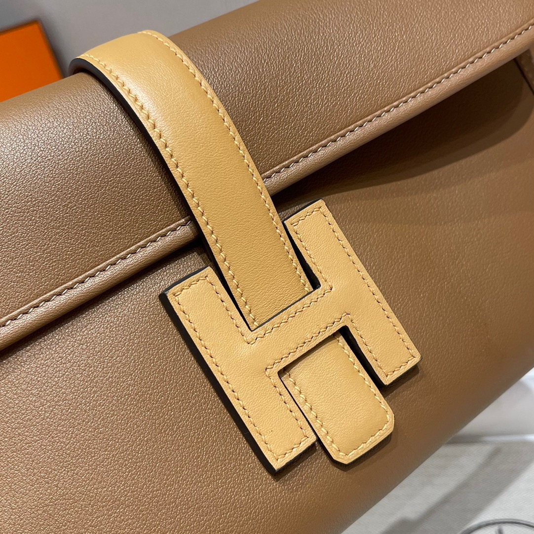 HERMES 爱马仕 Jige Elan 29 Clutch 手拿包 Swift 皮 CK37 金棕色 0M CHAI奶茶色 进口蜜蜡线 全手工制作