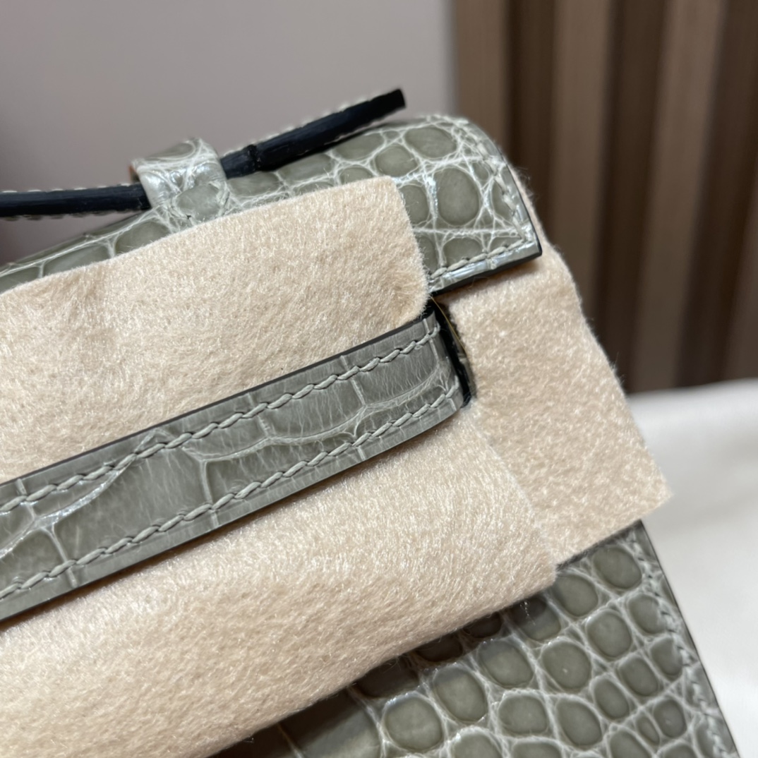 HERMES 爱马仕Mini Kelly 1代 80 Gris Perle 珍珠灰 22cm 金扣 鳄鱼皮 Birkinx娇娇名品
