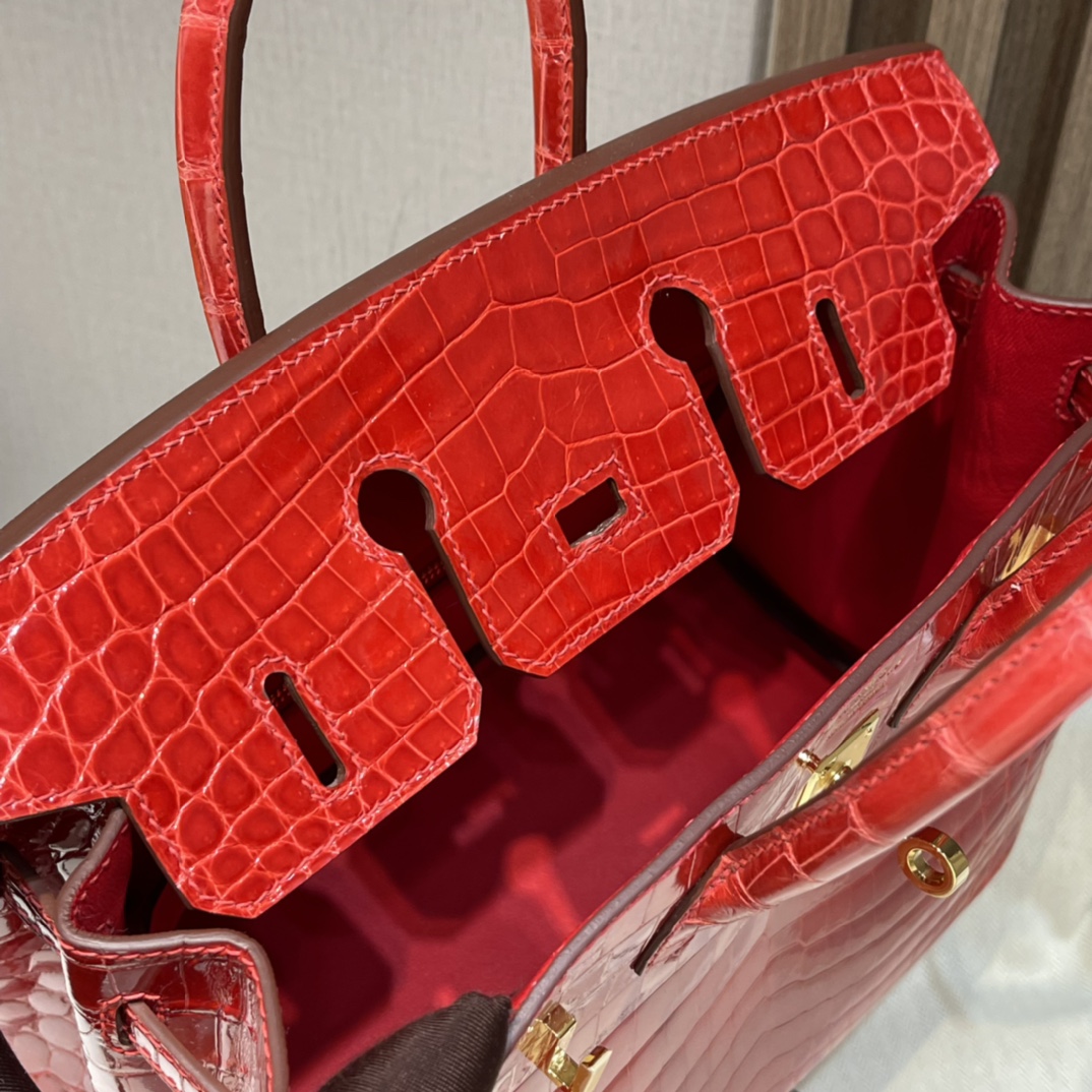 HERMES 爱马仕Birkin 25cm 尼罗鳄Niloticus  亮面Shiny 两点•• 95 法拉利红Braise
