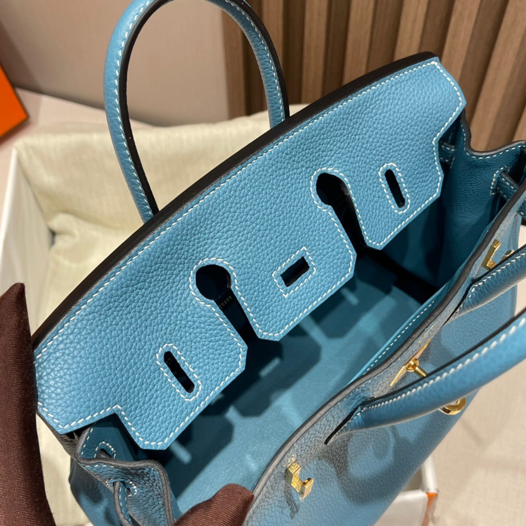 HERMES 爱马仕 Birkin 25cm 75 Blue Jean牛仔蓝 进口蜜蜡线 全手工制作 娇娇名品
