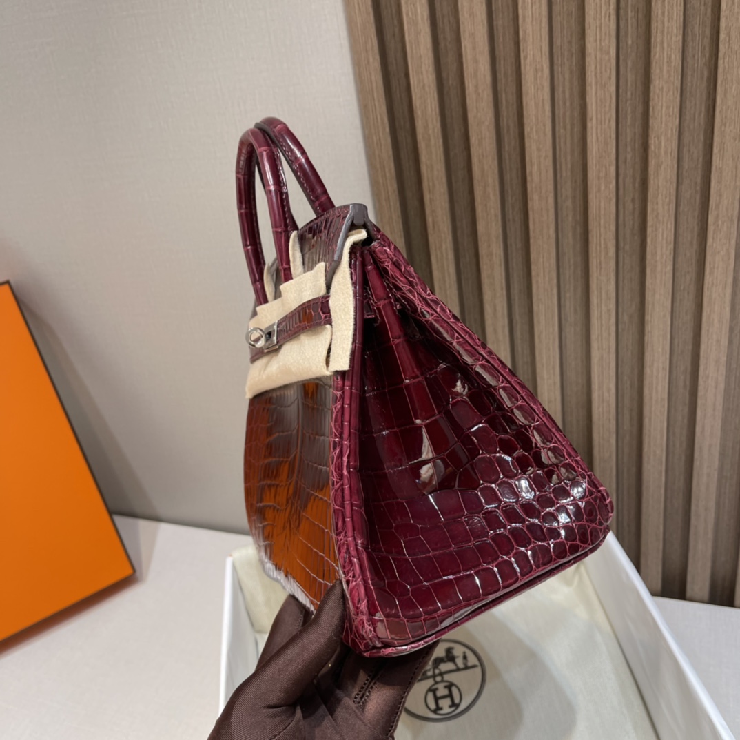 HERMES 爱马仕Birkin 25cm 尼罗鳄Niloticus  亮面Shiny 57 Bordeaux波尔多红