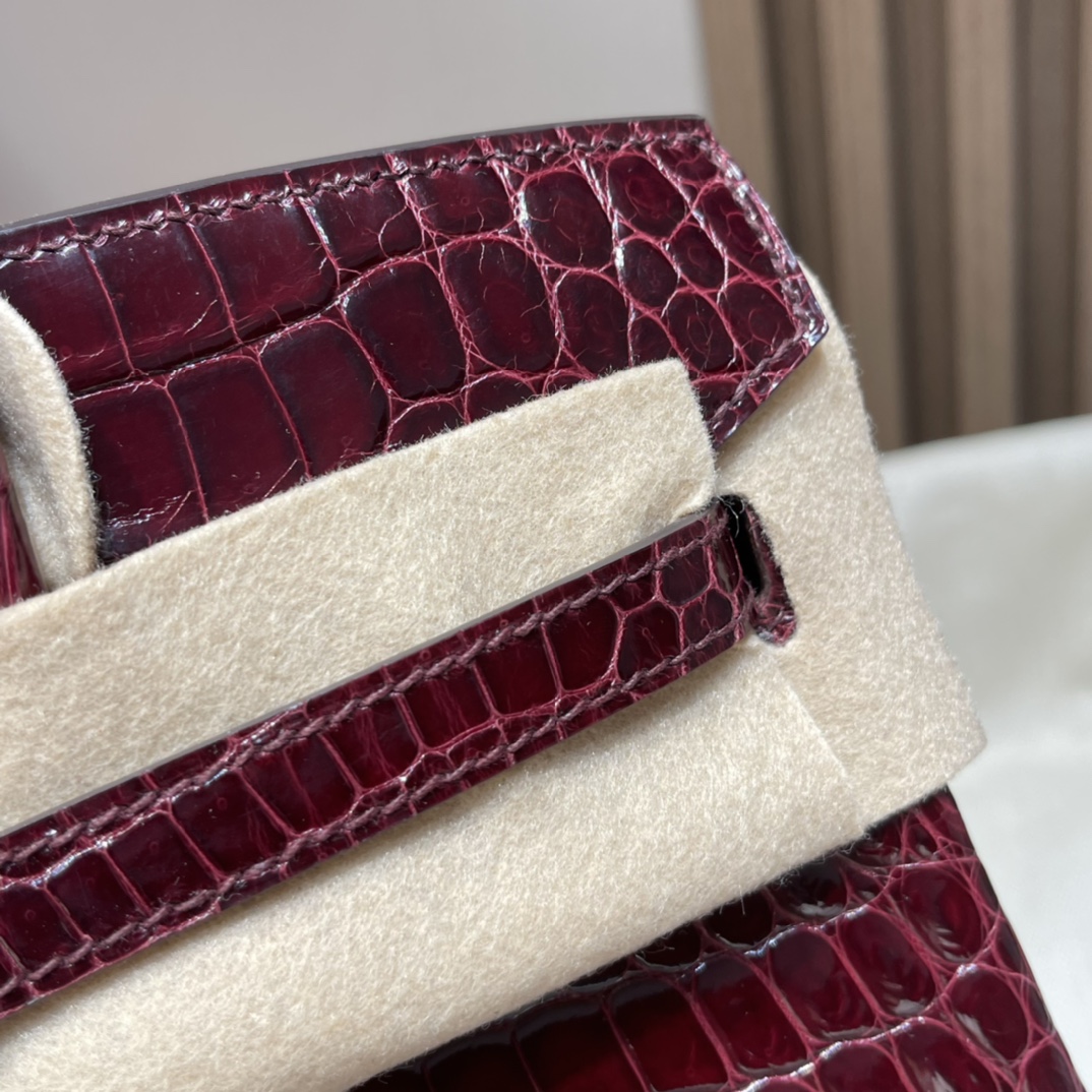 HERMES 爱马仕Birkin 25cm 尼罗鳄Niloticus  亮面Shiny 57 Bordeaux波尔多红