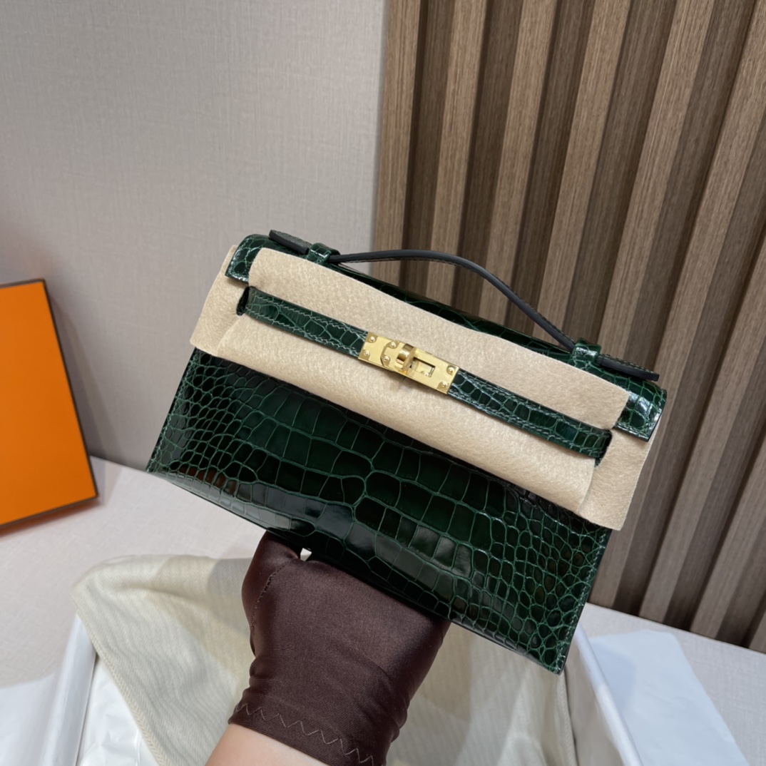 HERMES 爱马仕Mini Kelly 1代 67 Vert Fonce 祖母绿 22cm 金扣 鳄鱼皮 Birkinx娇娇名品