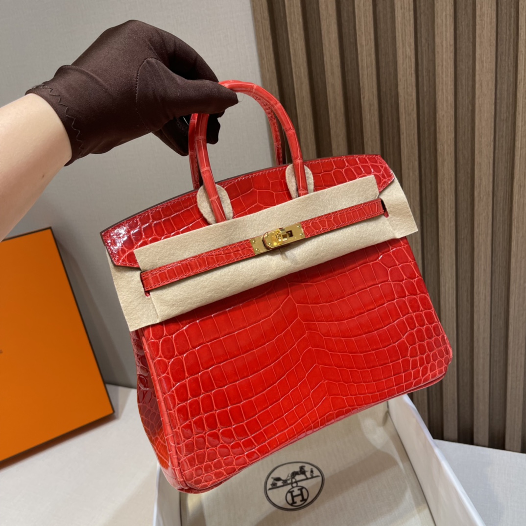 HERMES 爱马仕Birkin 25cm 尼罗鳄Niloticus  亮面Shiny 两点•• 95 法拉利红Braise