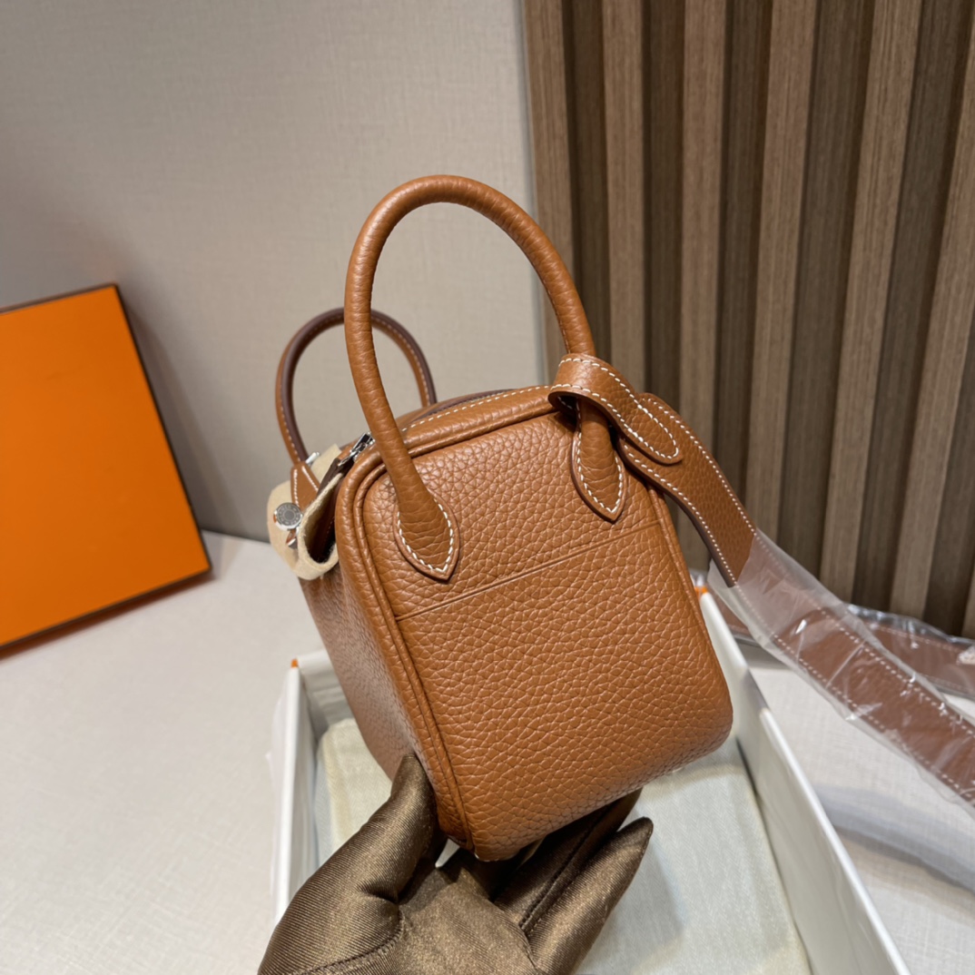 HERMES 爱马仕 Mini Lindy CK37 金棕色 Togo皮 20cm 娇娇名品