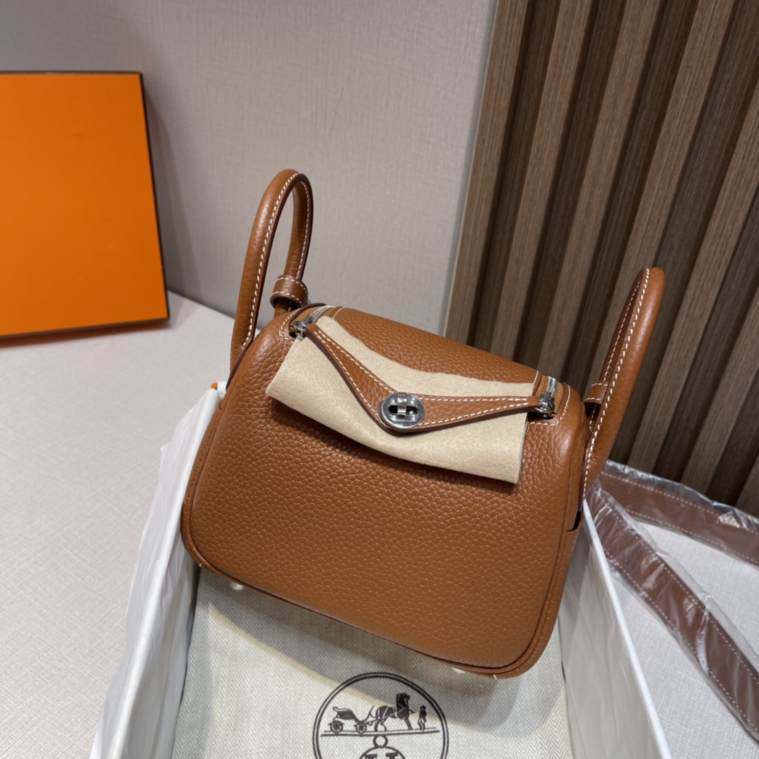 HERMES 爱马仕 Mini Lindy CK37 金棕色 Togo皮 20cm 娇娇名品