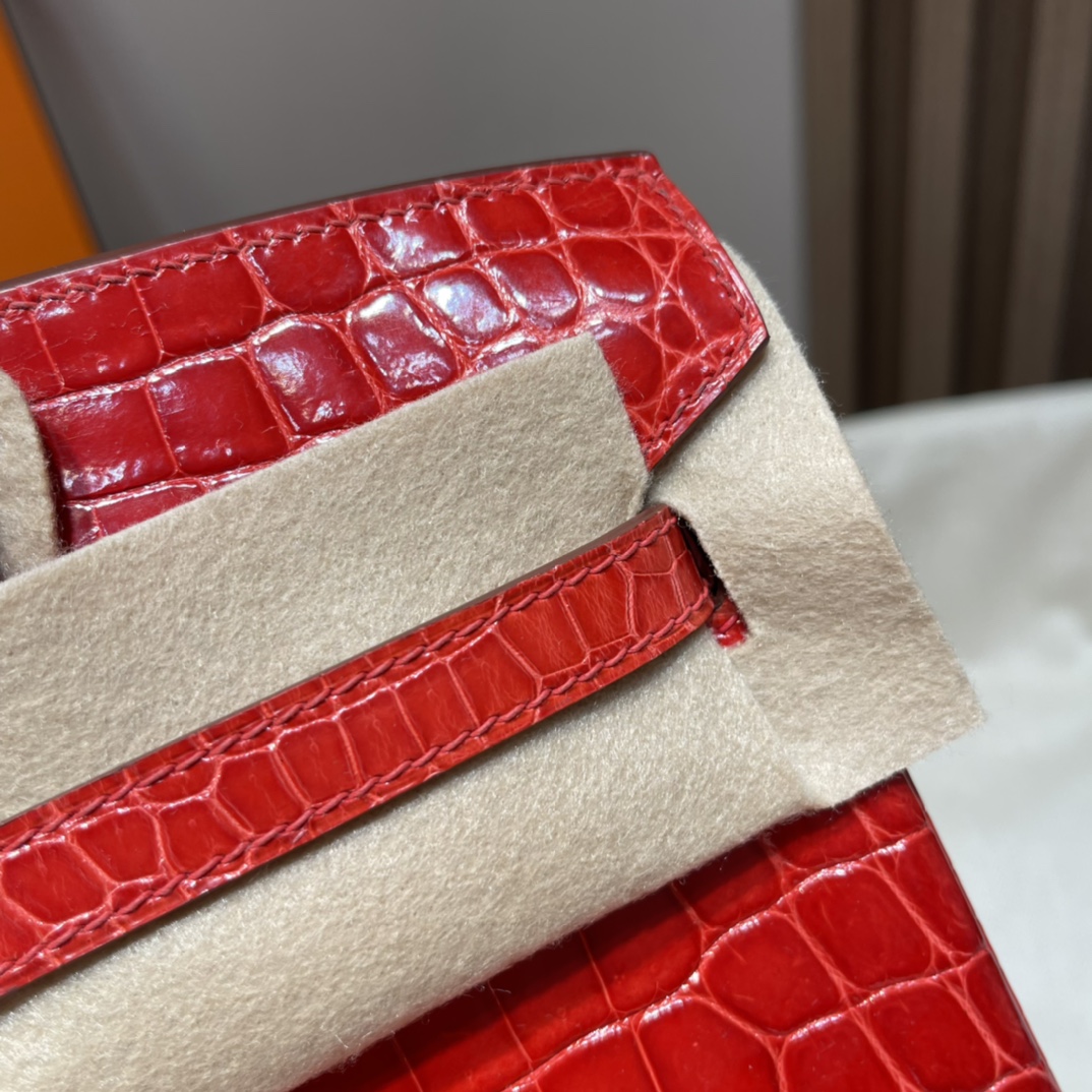 HERMES 爱马仕Birkin 25cm 尼罗鳄Niloticus  亮面Shiny 两点•• 95 法拉利红Braise
