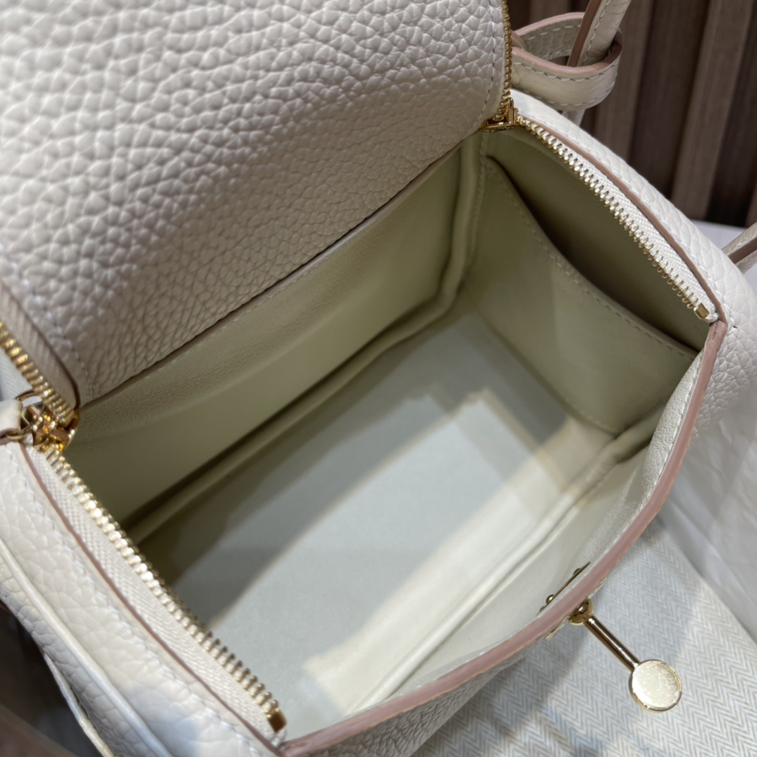 HERMES 爱马仕 Mini Lindy 10 Craie粉笔白 Togo皮 20cm