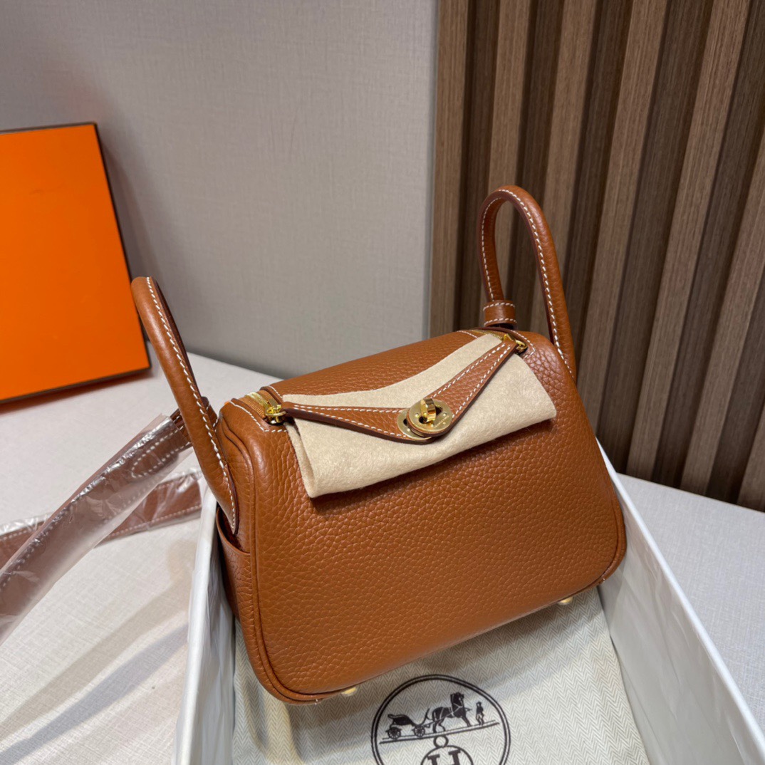 HERMES 爱马仕 Lindy 18cm CK37 金棕色 TOGO 进口蜜蜡线 全手工制作