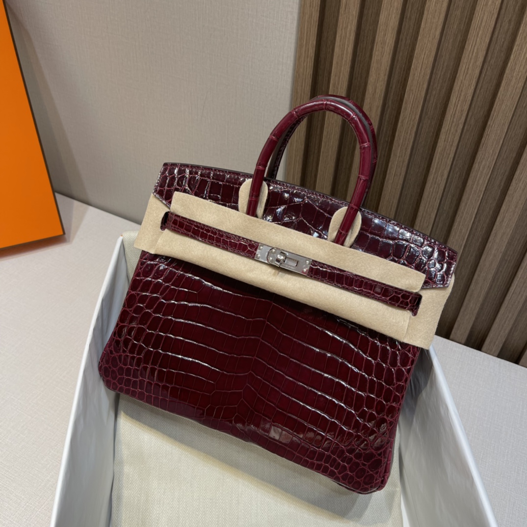 HERMES 爱马仕Birkin 25cm 尼罗鳄Niloticus  亮面Shiny 57 Bordeaux波尔多红