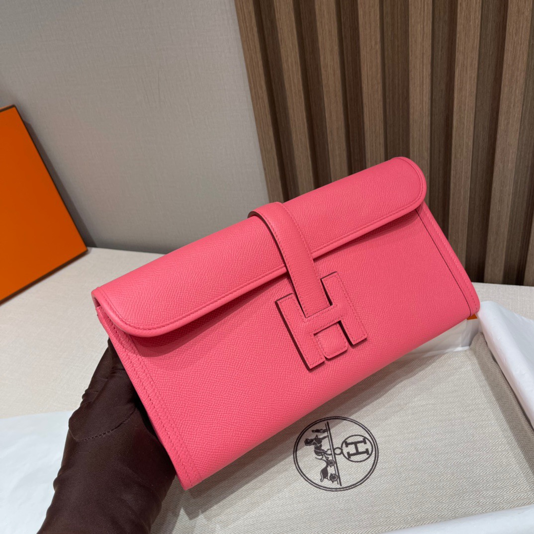 HERMES 爱马仕 Jige Elan 29 Clutch 手拿包 Swift 皮 8W Rose Azalee 杜鹃粉 进口蜜蜡线 全手工制作