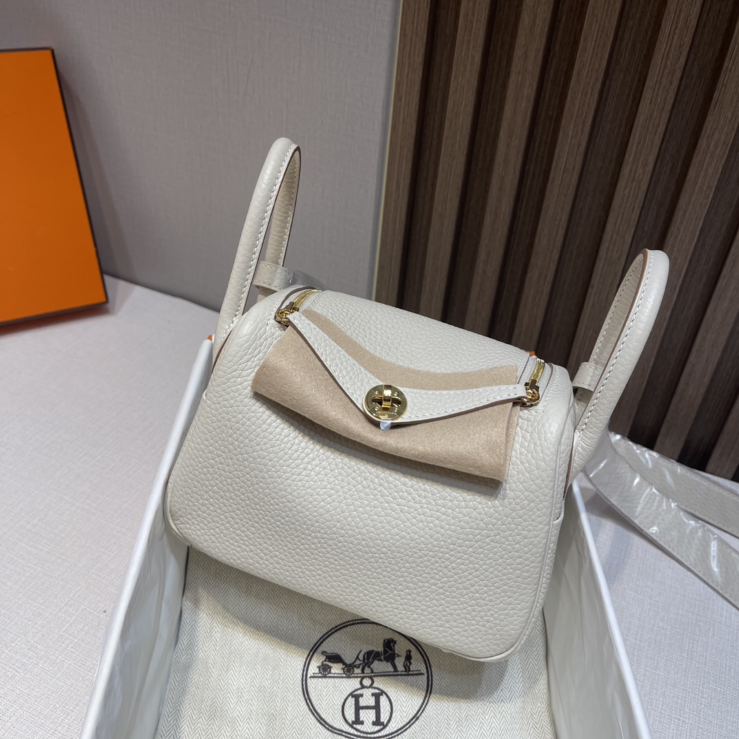 HERMES 爱马仕 Mini Lindy 10 Craie粉笔白 Togo皮 20cm