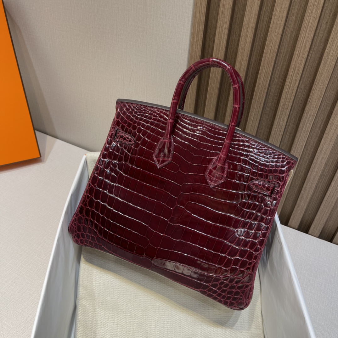 HERMES 爱马仕Birkin 25cm 尼罗鳄Niloticus  亮面Shiny 57 Bordeaux波尔多红