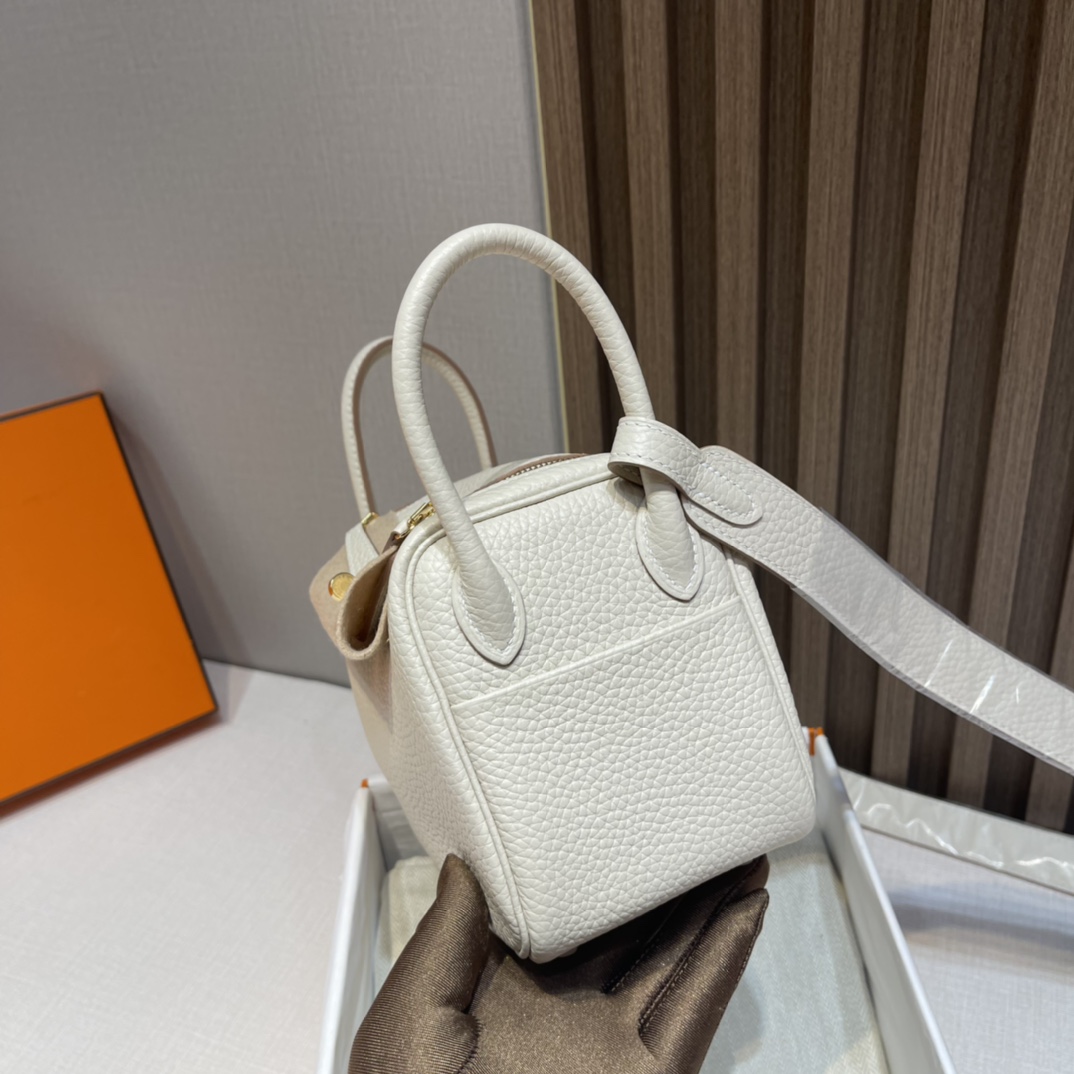 HERMES 爱马仕 Mini Lindy 10 Craie粉笔白 Togo皮 20cm