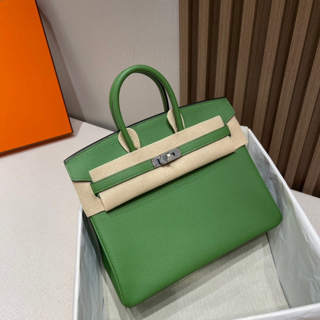 HERMES 爱马仕 Birkin 25cm 1K Bambou竹绿色 进口蜜蜡线 全手工制作 娇娇名品