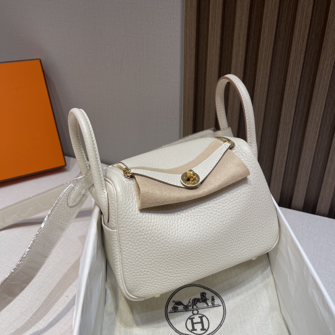 HERMES 爱马仕 Mini Lindy 10 Craie粉笔白 Togo皮 20cm