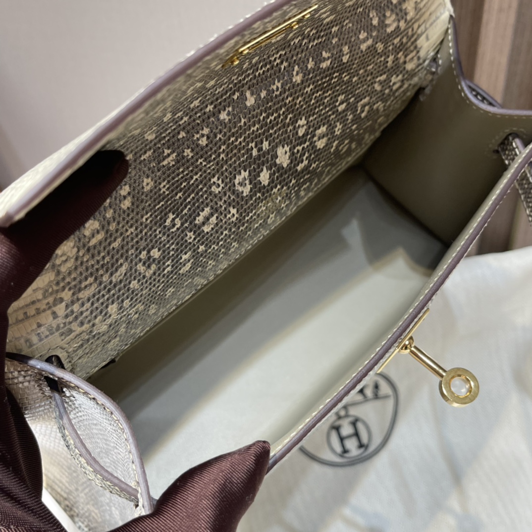HERMES 爱马仕Mini Kelly 1代 迷你凯莉 1B 雪花色 蜥蜴皮 Birkinx娇娇名品