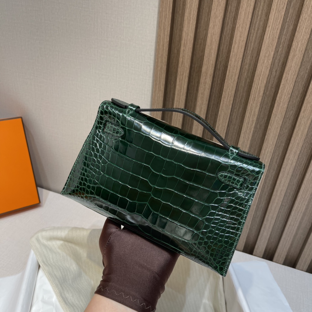 HERMES 爱马仕Mini Kelly 1代 67 Vert Fonce 祖母绿 22cm 金扣 鳄鱼皮 Birkinx娇娇名品