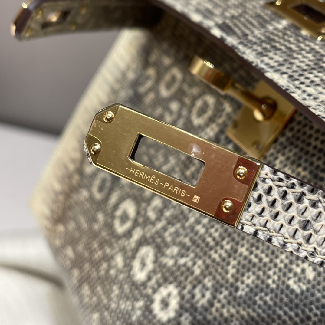HERMES 爱马仕Mini Kelly 1代 迷你凯莉 1B 雪花色 蜥蜴皮 Birkinx娇娇名品