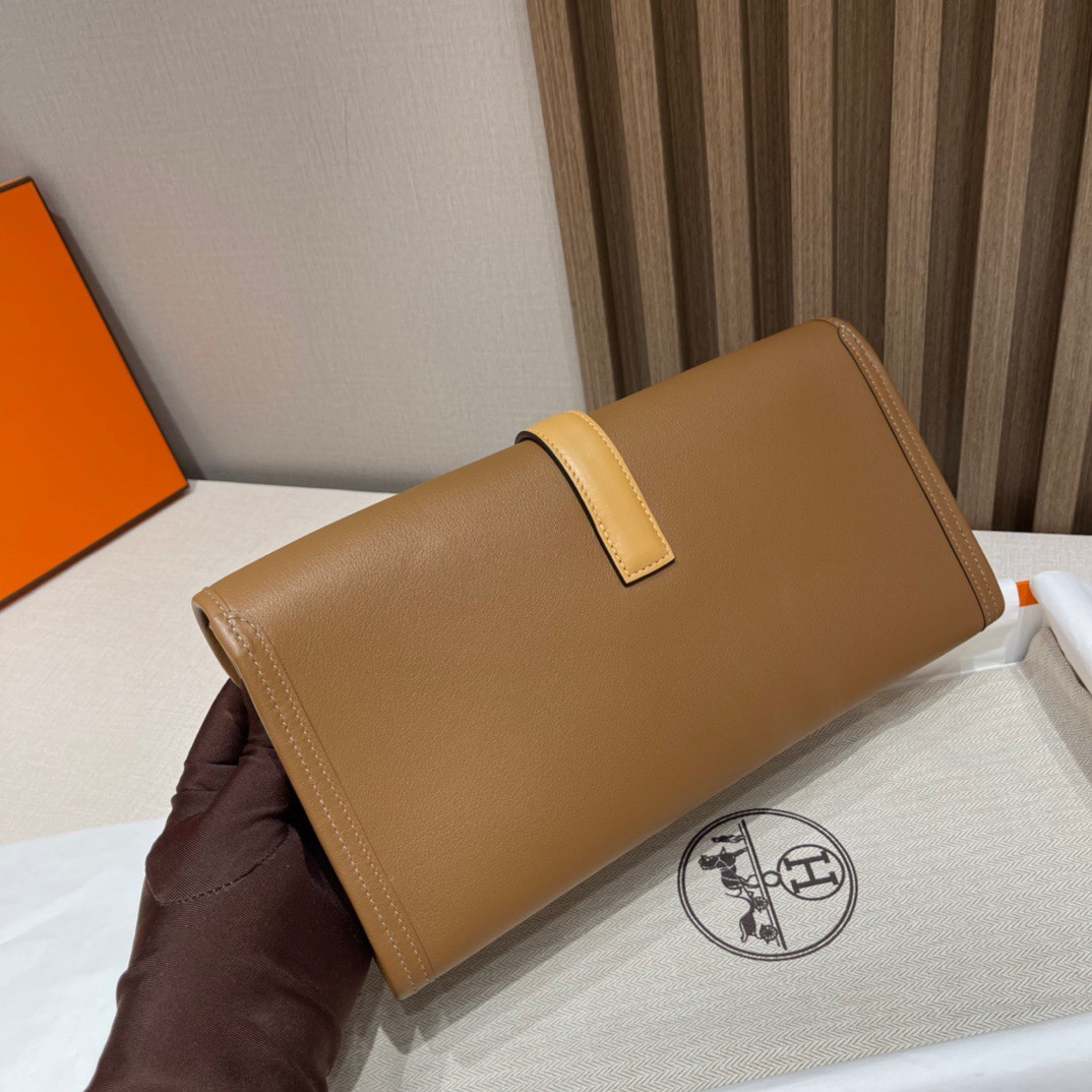 HERMES 爱马仕 Jige Elan 29 Clutch 手拿包 Swift 皮 CK37 金棕色 0M CHAI奶茶色 进口蜜蜡线 全手工制作