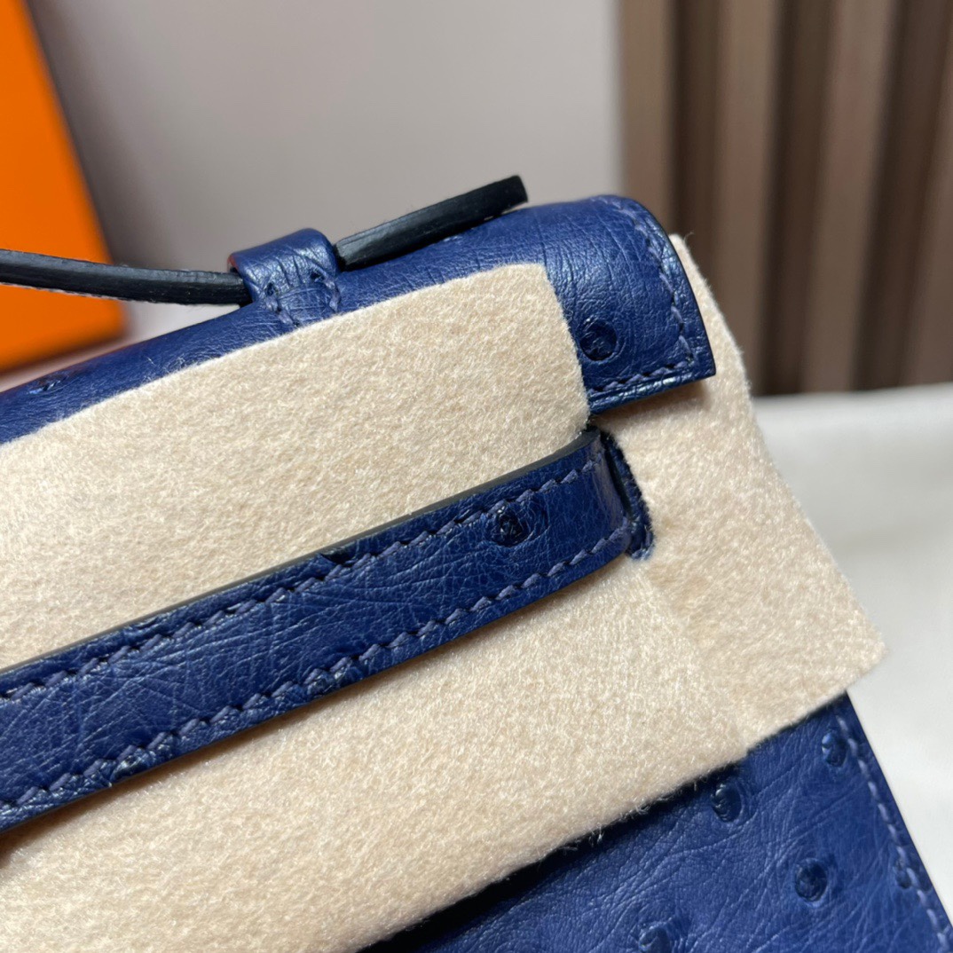 HERMES 爱马仕Mini Kelly 1代 迷你凯莉 73 Blue Saphir宝石蓝 鸵鸟皮 Birkinx娇娇名品