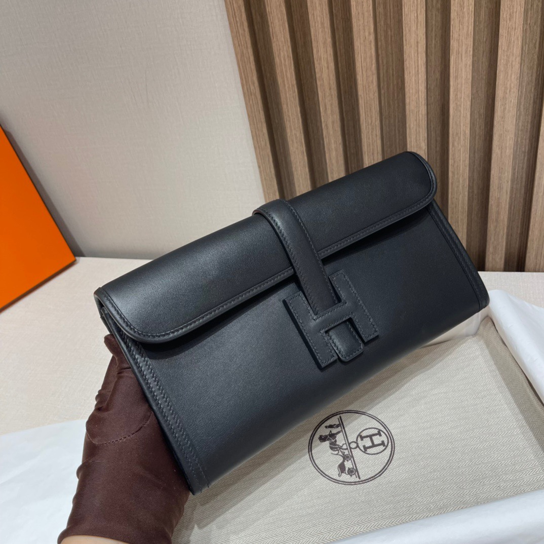 HERMES 爱马仕 Jige Elan 29 Clutch 手拿包 Swift 皮 89 黑色 进口蜜蜡线 全手工制作