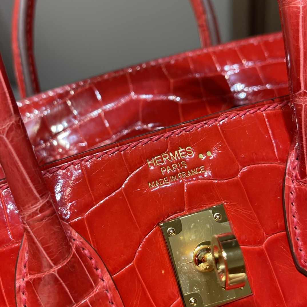 HERMES 爱马仕Birkin 25cm 尼罗鳄Niloticus  亮面Shiny 两点•• 95 法拉利红Braise