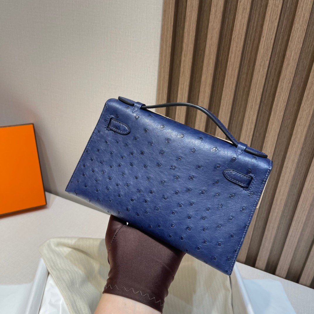 HERMES 爱马仕Mini Kelly 1代 迷你凯莉 73 Blue Saphir宝石蓝 鸵鸟皮 Birkinx娇娇名品