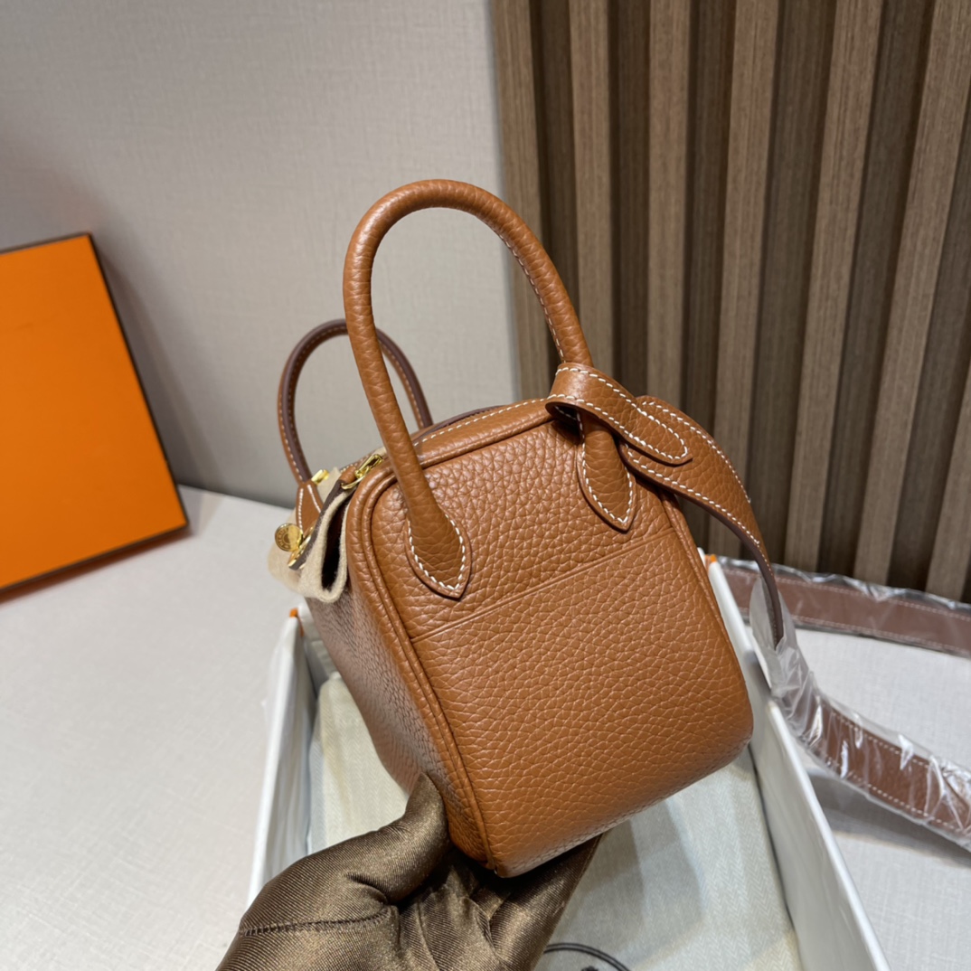 HERMES 爱马仕 Mini Lindy CK37 金棕色 Togo皮 20cm 娇娇名品