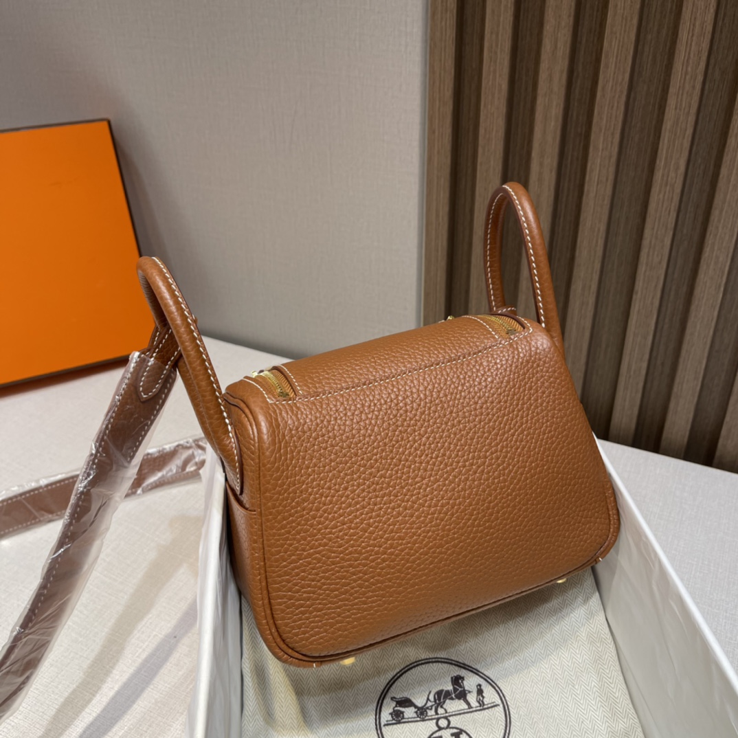 HERMES 爱马仕 Mini Lindy CK37 金棕色 Togo皮 20cm 娇娇名品