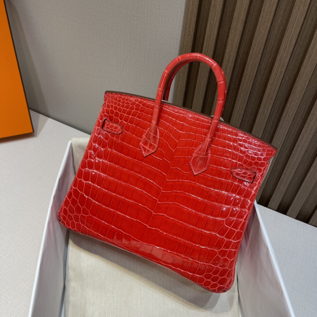 HERMES 爱马仕Birkin 25cm 尼罗鳄Niloticus  亮面Shiny 两点•• 95 法拉利红Braise