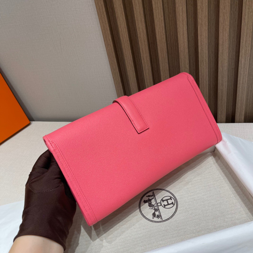 HERMES 爱马仕 Jige Elan 29 Clutch 手拿包 Swift 皮 8W Rose Azalee 杜鹃粉 进口蜜蜡线 全手工制作