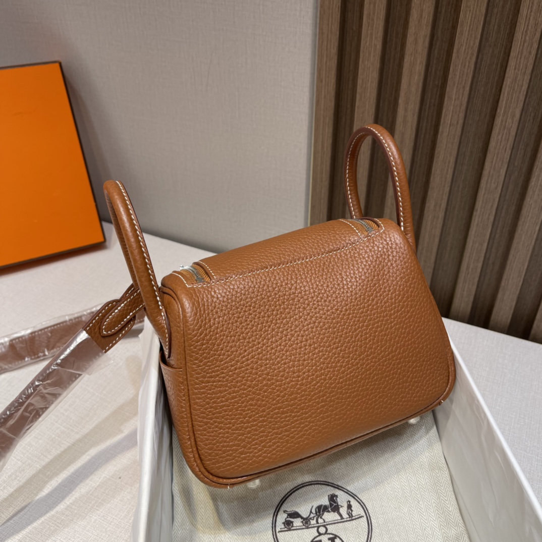 HERMES 爱马仕 Mini Lindy CK37 金棕色 Togo皮 20cm 娇娇名品